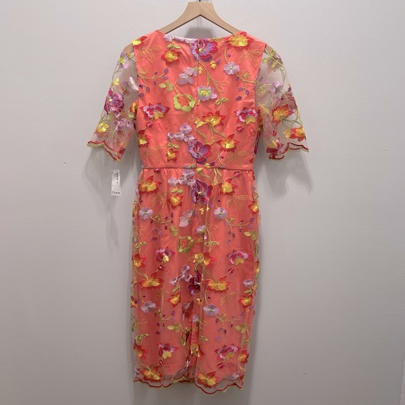 Trina Trina Turk Romance Floral Embroidered Sheath Dress in Coral Multi Size 2 - Picture 3 of 7